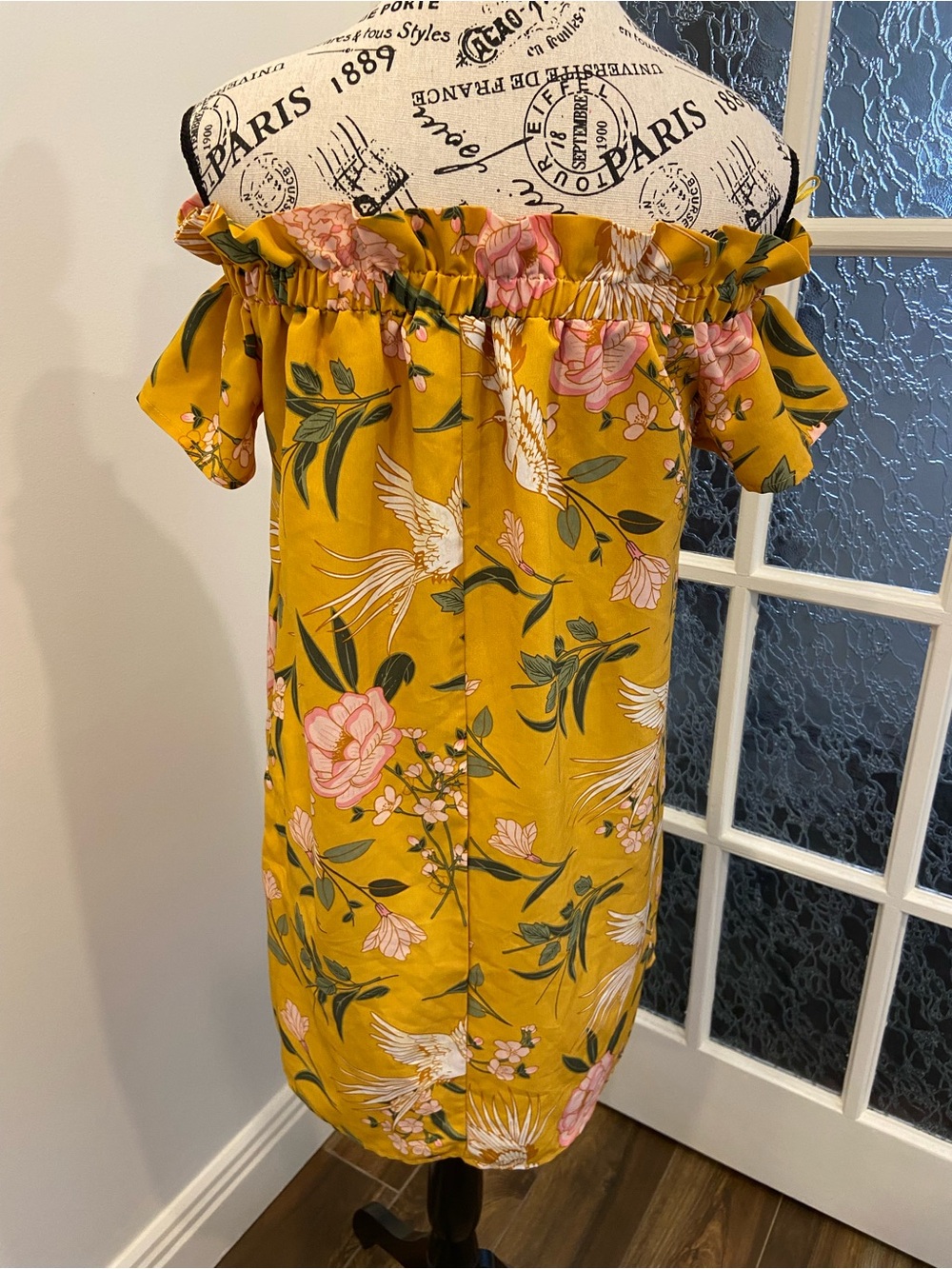 Off-Shoulder Floral Sundress - Mustard Yellow - Picture 4 of 8